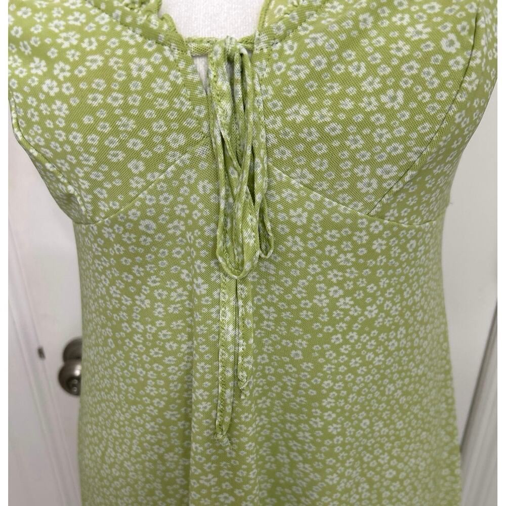 AE Y2K Babydoll Mesh Green Ditsy Floral Mini Dress Small Coquette Fairy Indie - Picture 6 of 13